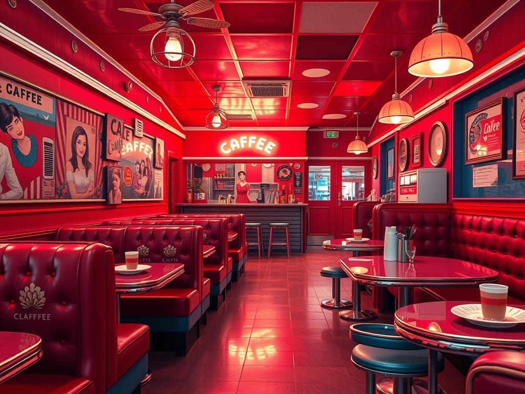 Retro Cafe Scene in Digital Futurism Style