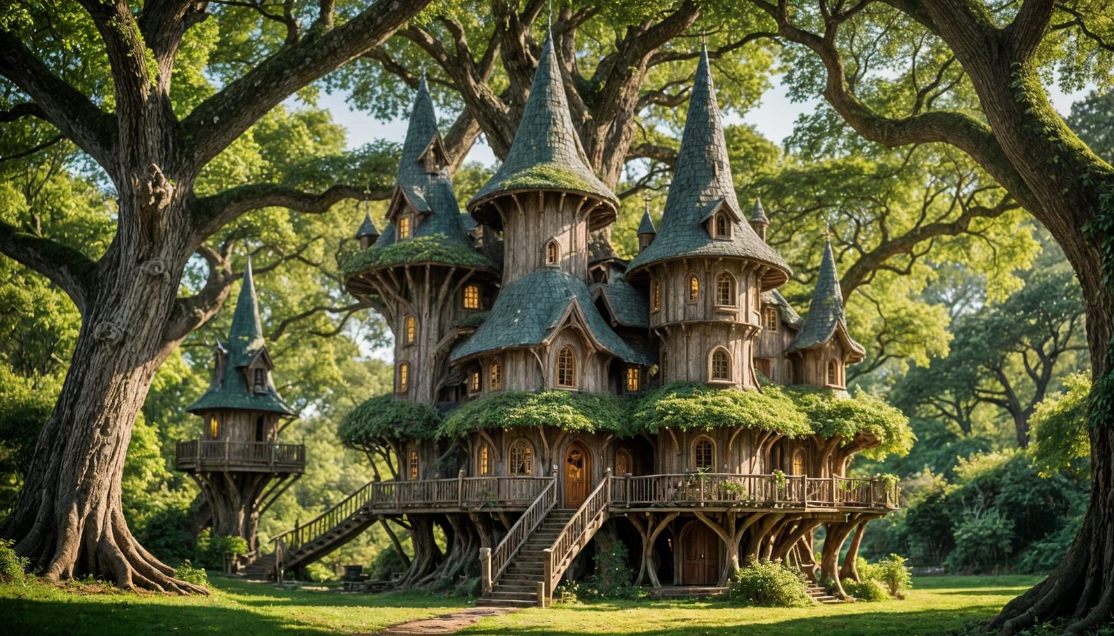 Majestic Elven Treehouse in an Enchanted Oak