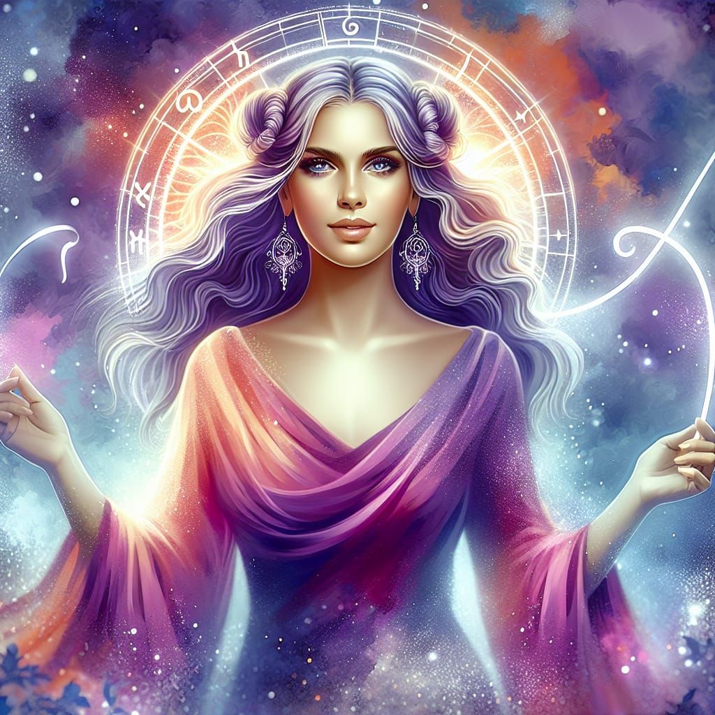 Magical Sagittarius Woman in Vibrant Oil Painting Style