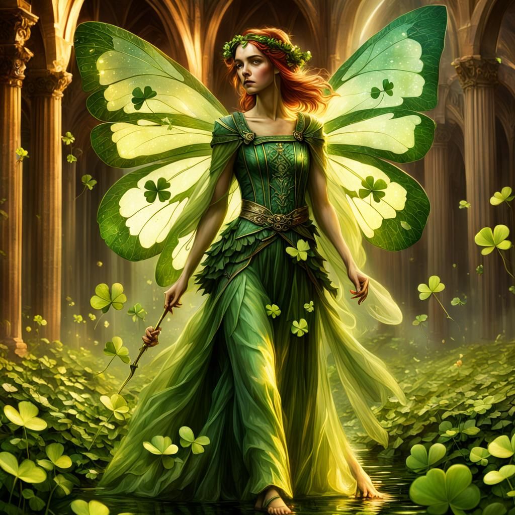Four Leaf Clover Fairy in Waterhouse Style