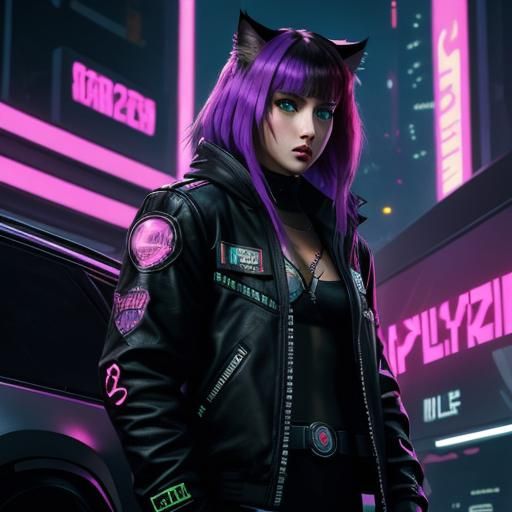 Cyberpunk Cats in Neon Cityscape