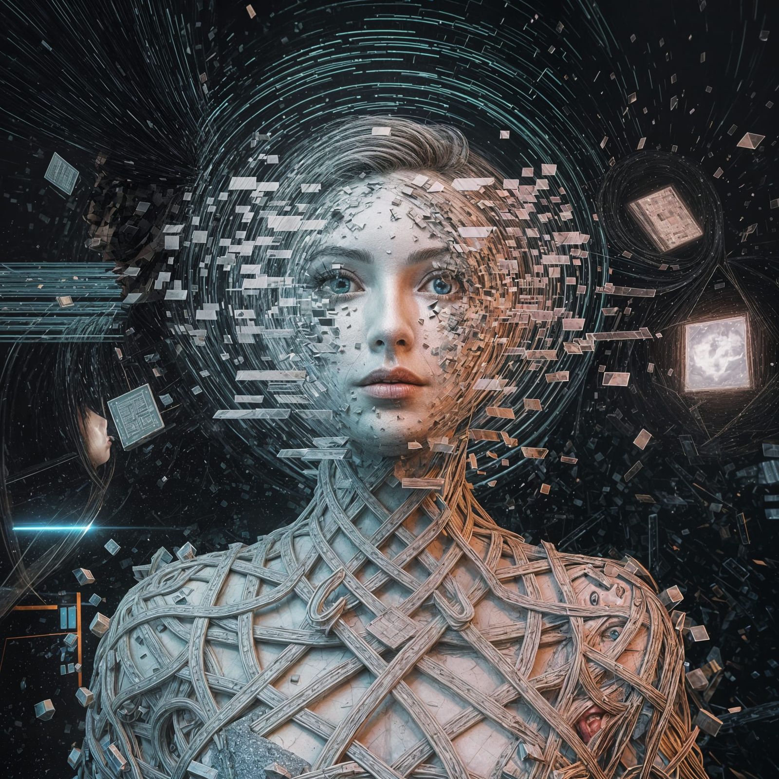 Surreal Glitch Art Portrait of Woman