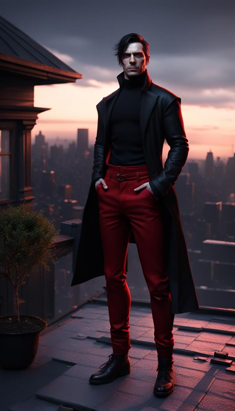 Hyperdetailed Vampire on Rooftop, Dark Fantasy Concept Art