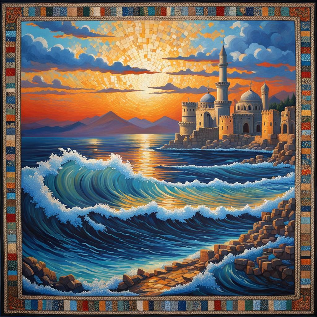 Underwater Turkish Ruins: Gouache Impressionist Painting