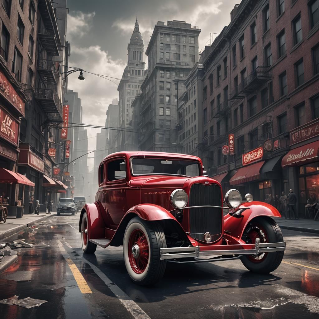 Red 1932 Ford V8 Lowrider Matte Painting