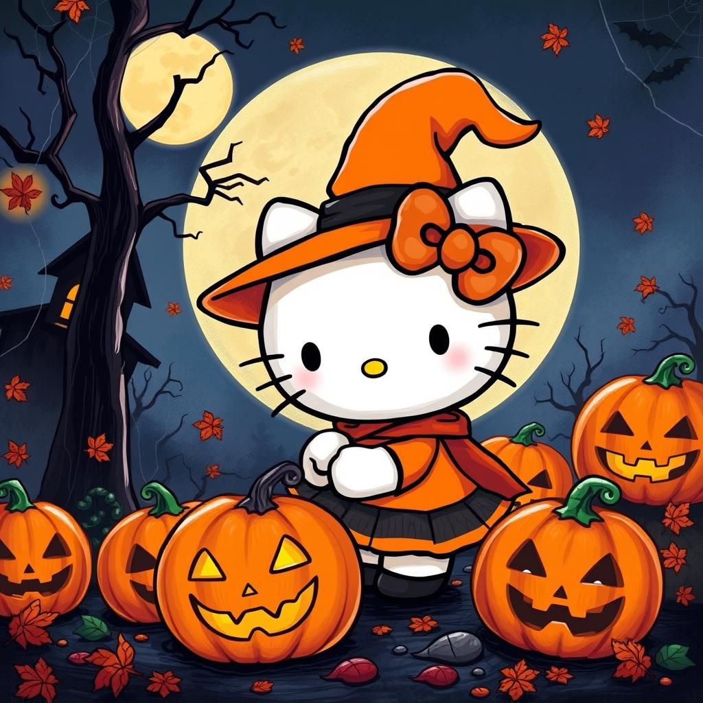 Hello Kitty Halloween in Kawaii Anime Style