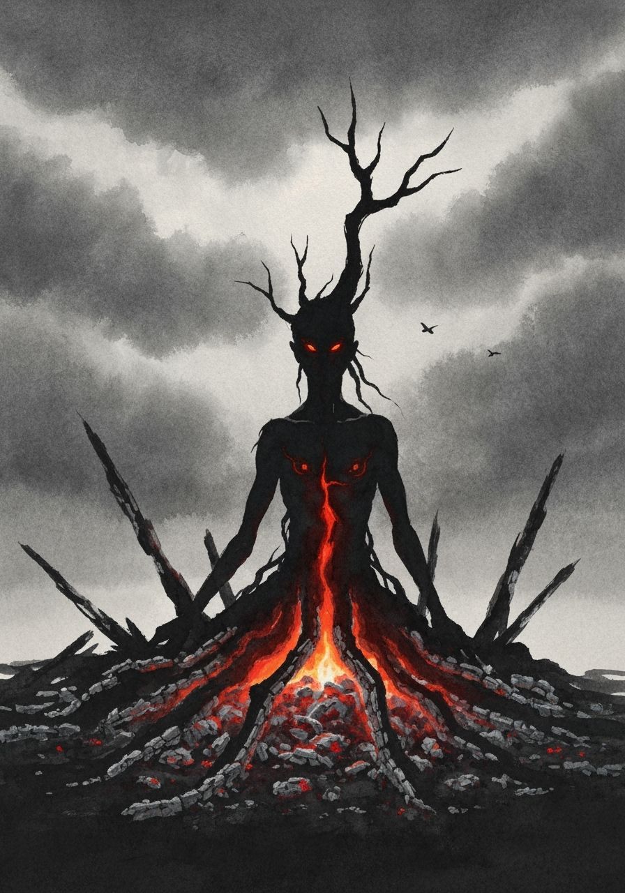 Grey Watercolour Painting of an Overcast, Evil Shadow