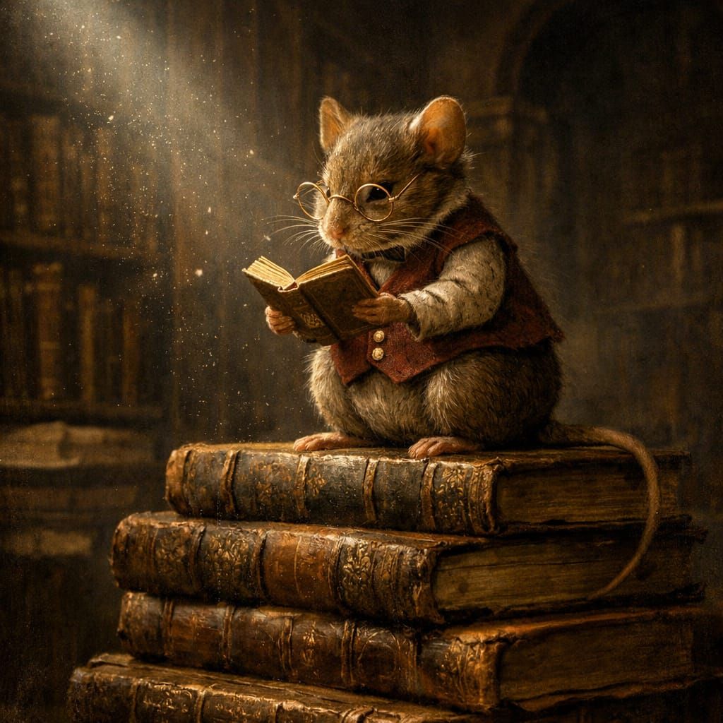 Scholarly Mouse in Library