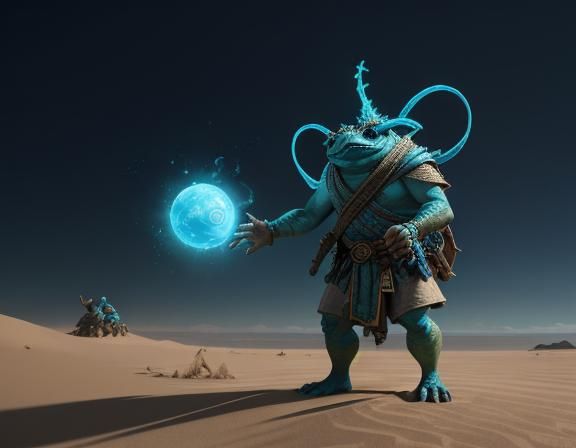 Bullywug Spellcaster in Desert Environment: 3D Game Art