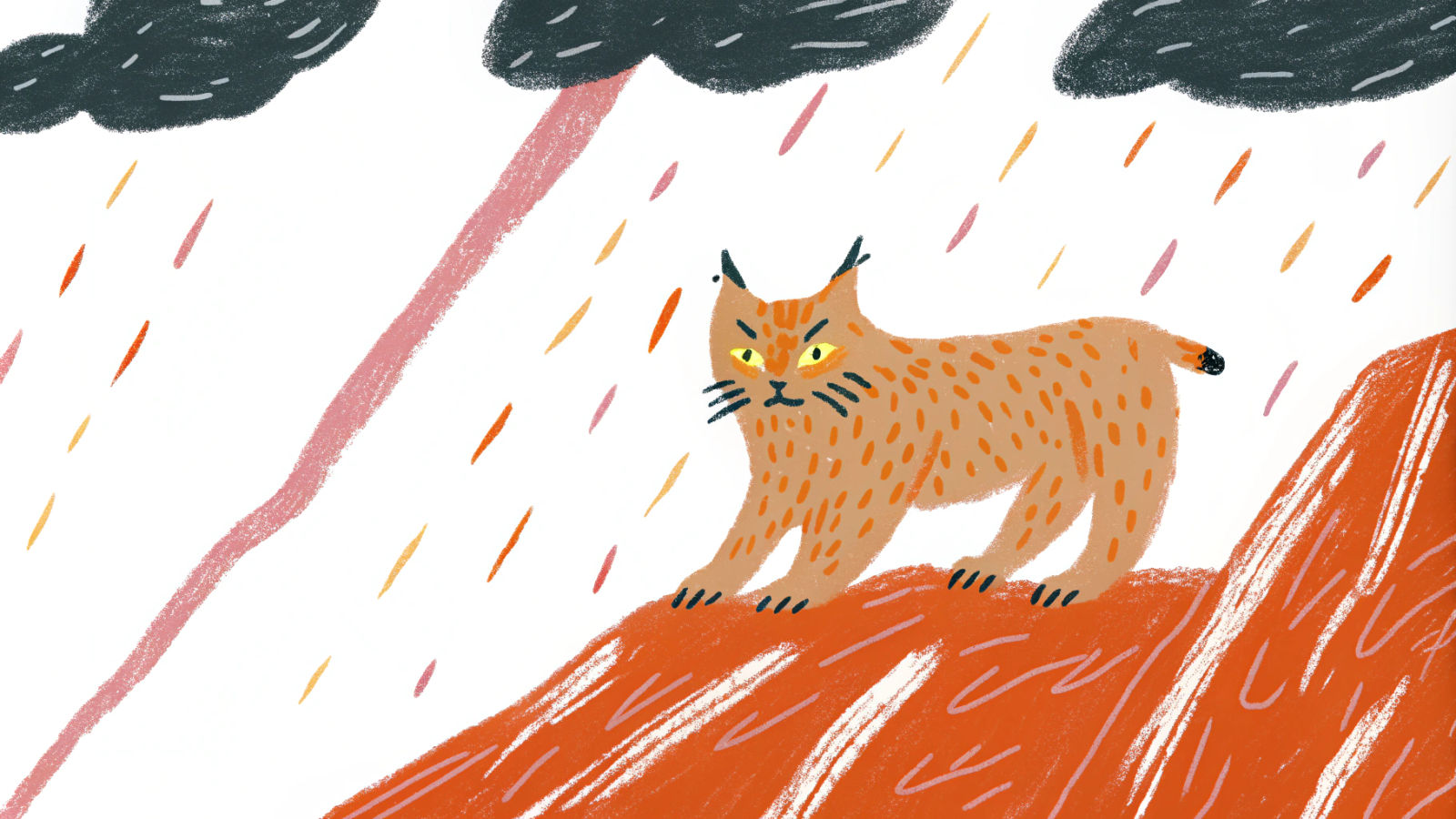 Lynx Ascending Cliffs in Expressive Watercolor