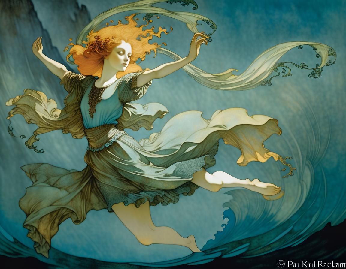 Ethereal Lady on Moonlit Lake in Turner Style