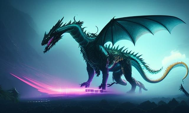 Ivory Dragon in Night City, Cel-Shaded Style