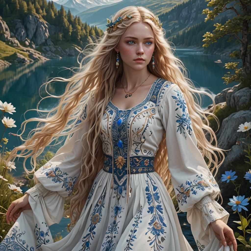 Nymph with Bulgarian Embroidery: Fantasy Concept Art