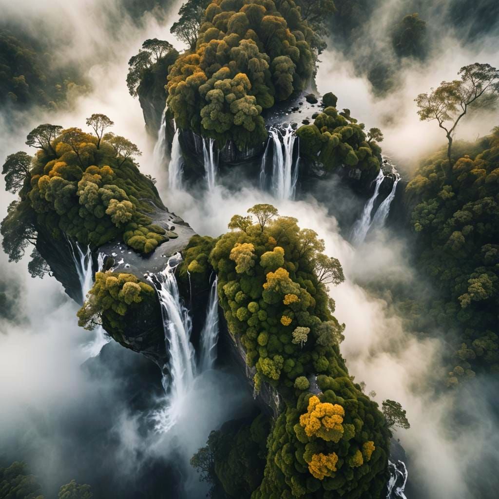 Birds Eye View:  Amazon rainforest waterfalls