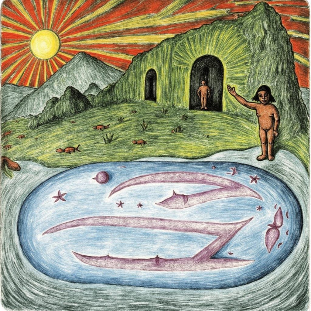 Surreal Monument to Mukamuki in a Gauguin-Inspired Oil Paint...