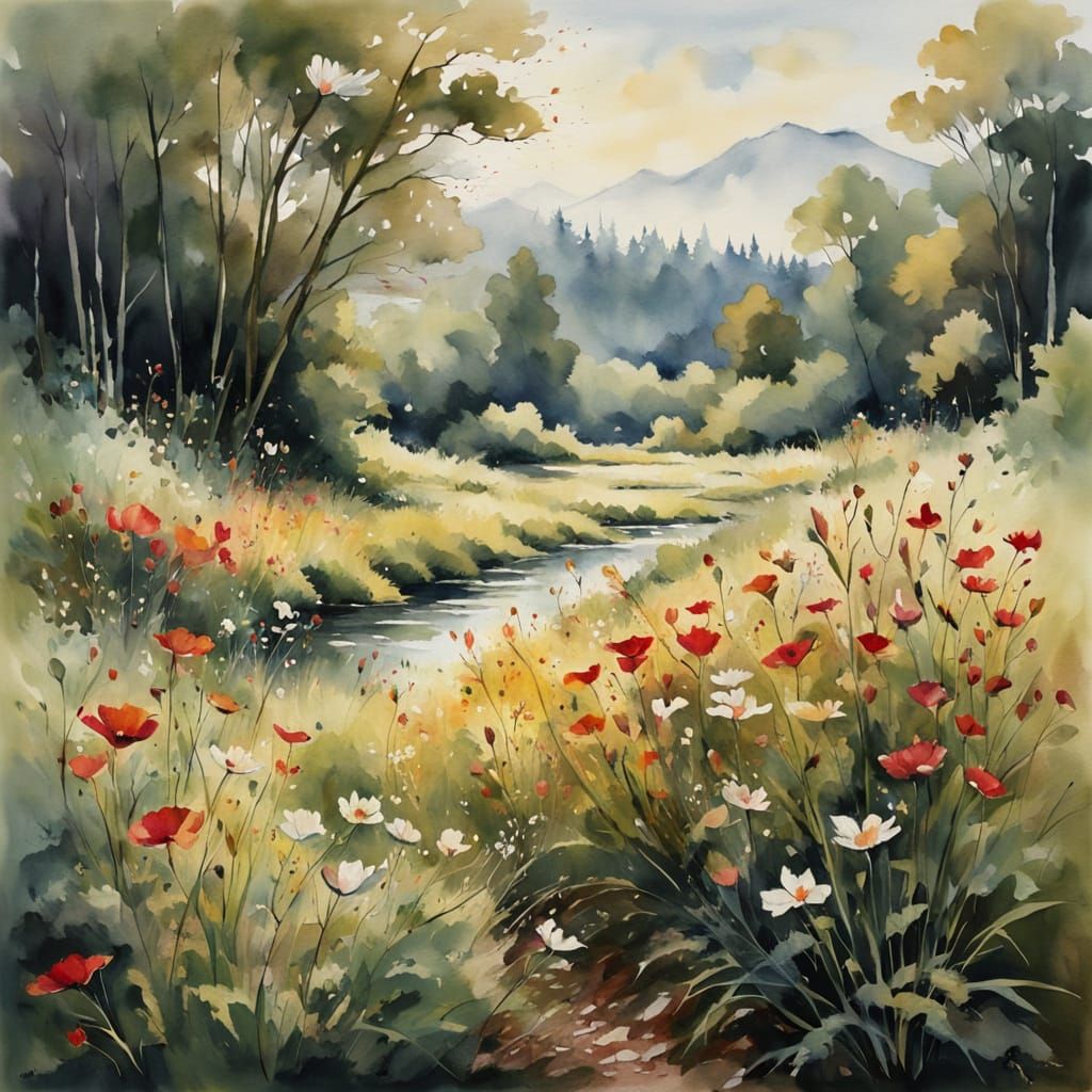 Impressionist Wildflower Meadow at Sunrise