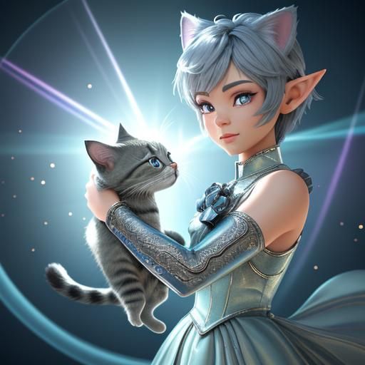 Pixar-Style Boy Elf with Silver Buzz Cut