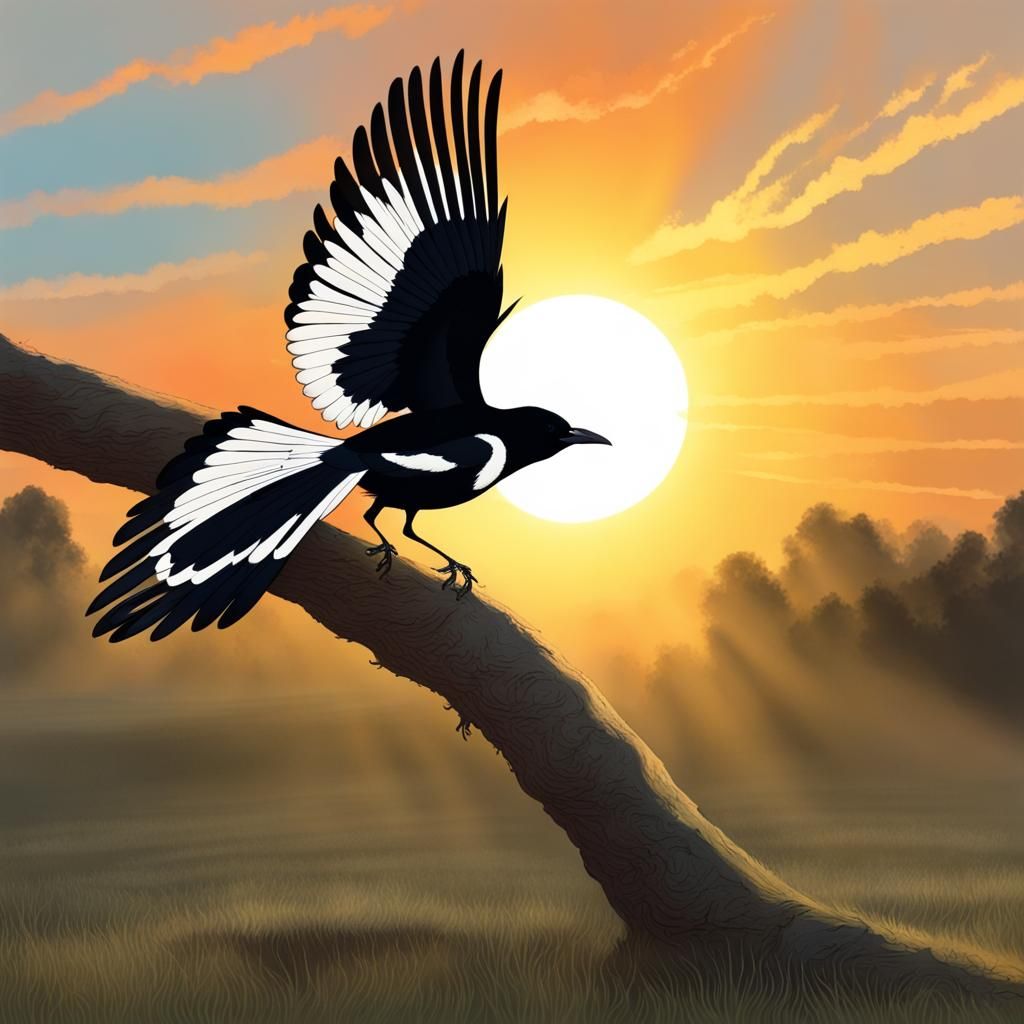 Magpie Bird Chasing the Sun