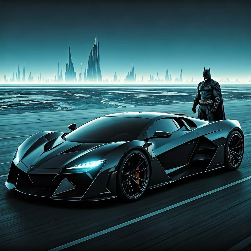 Batman and Batmobile: Neo-Futuristic Comic Art