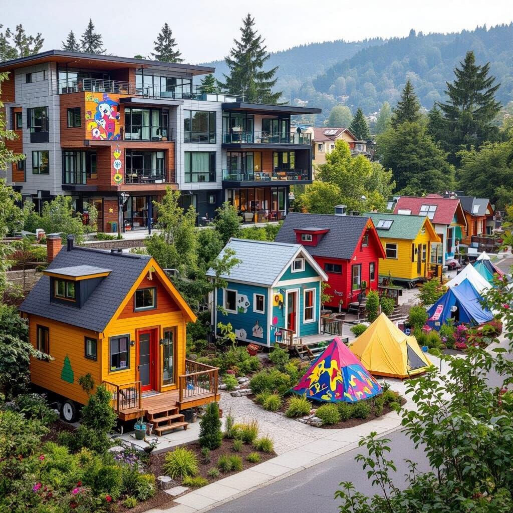 Whimsical Tiny House Community with Modern Architecture