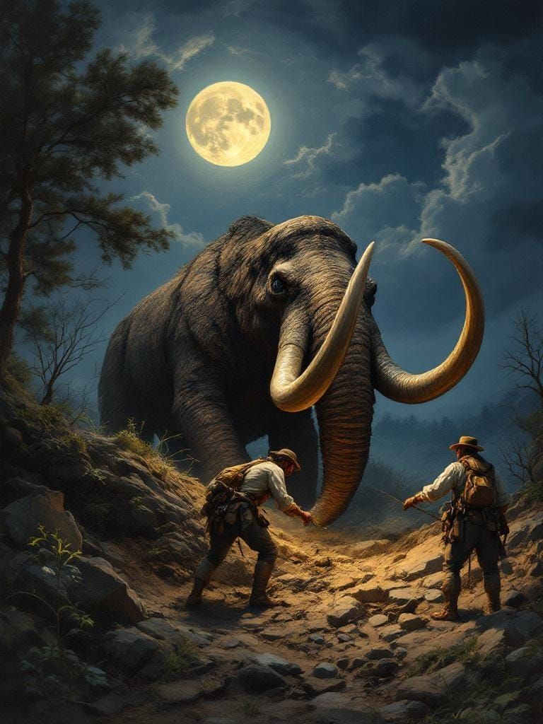 1950s Adventure Magazine Cover: Mastodon Exhumation