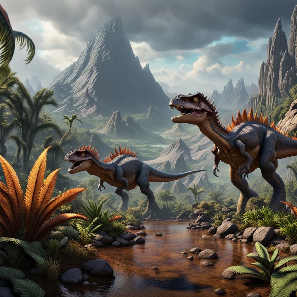 cretaceous period, dinosaurs, broadleaf plants, majestic mou...