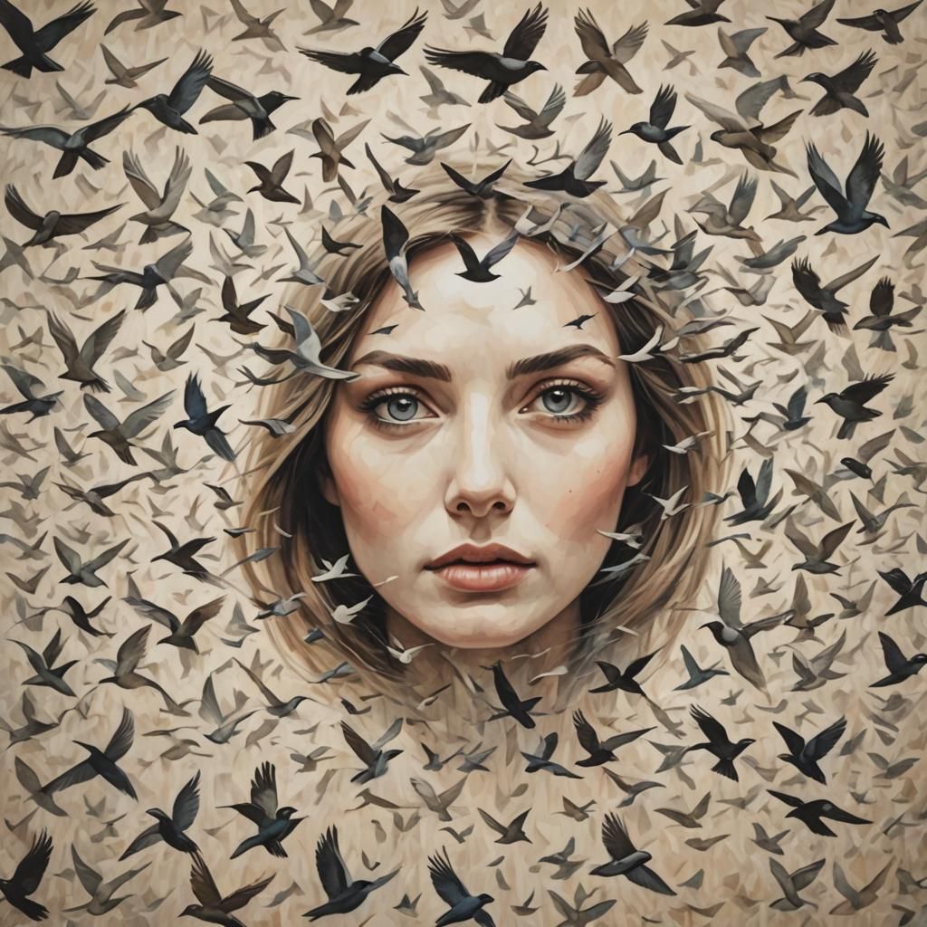 Abstract Bird Flight Illusion: Woman's Eyes