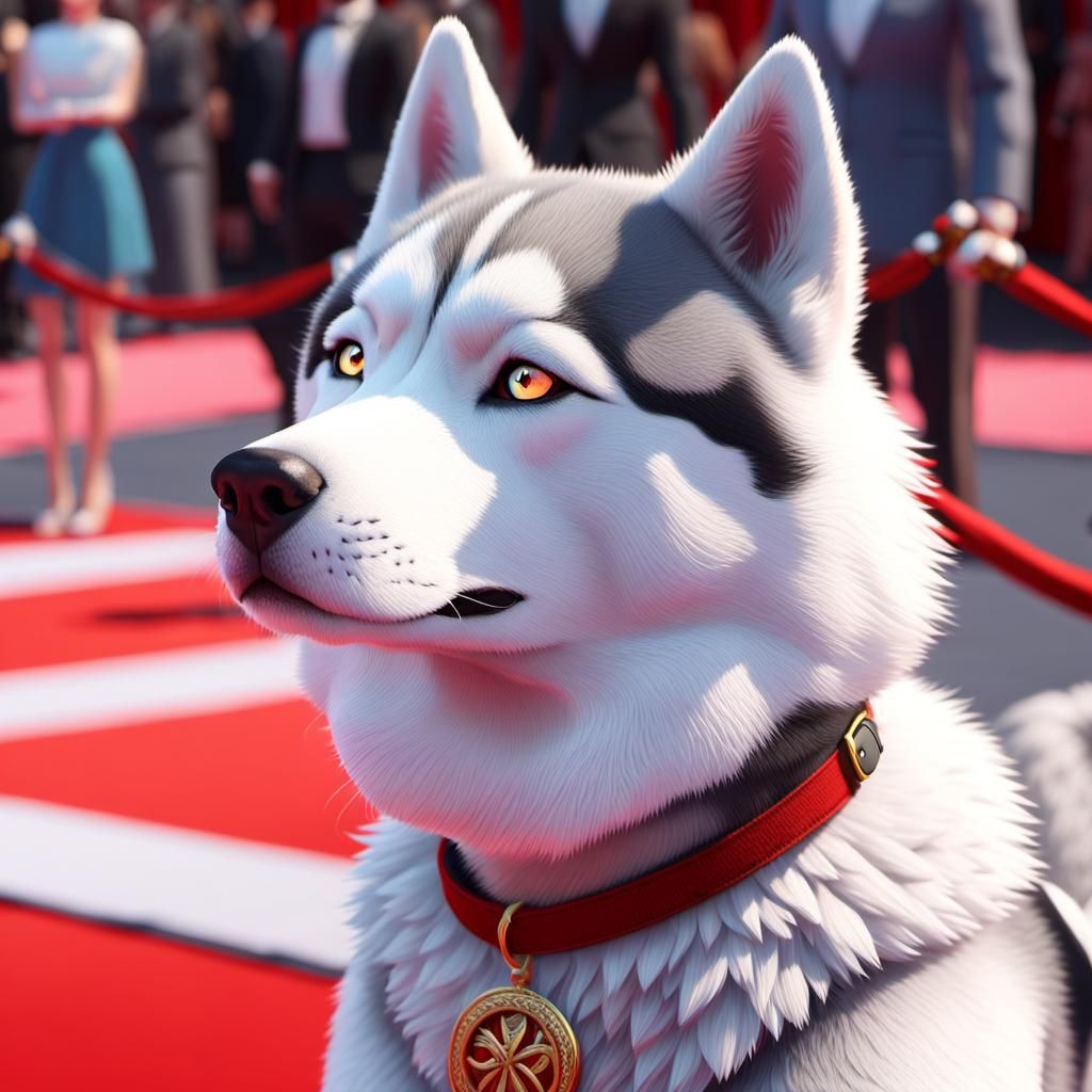 Beautiful Husky Model on Red Carpet in Anime Style
