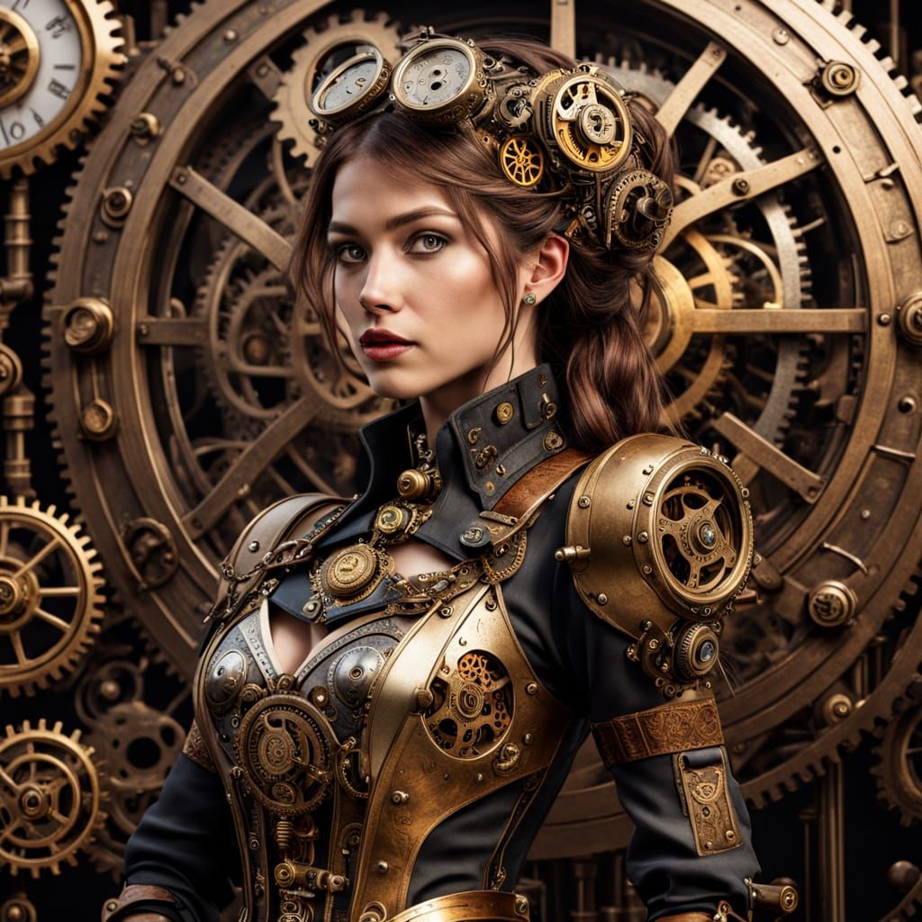 Steampunk Woman in Dramatic Chiaroscuro Lighting