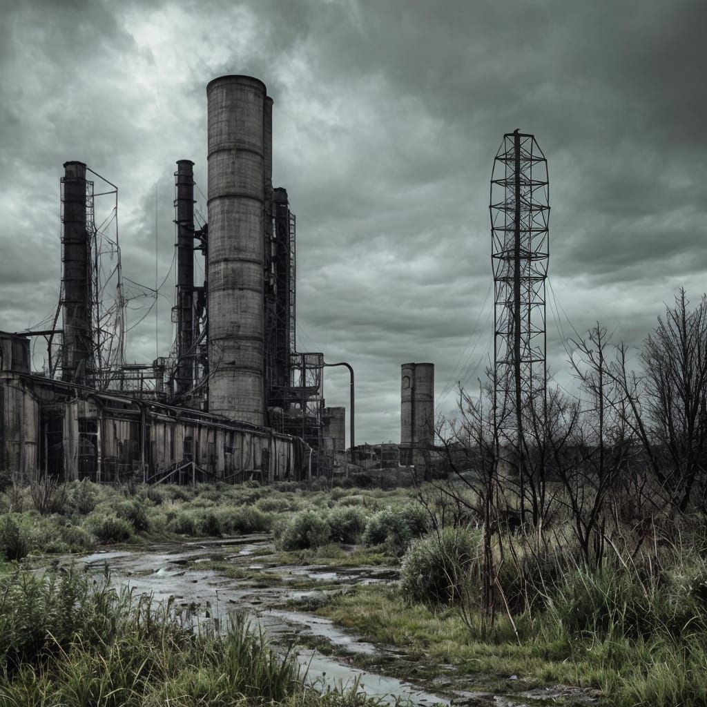 Ominous Power Plant Exterior in Horror Style