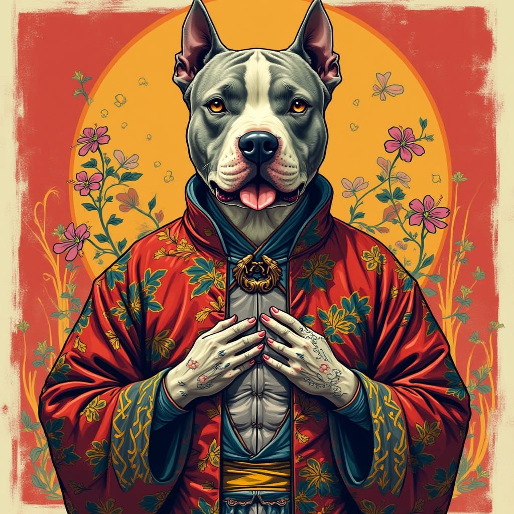 Pitbull in Traditional Japanese Tattoo Art