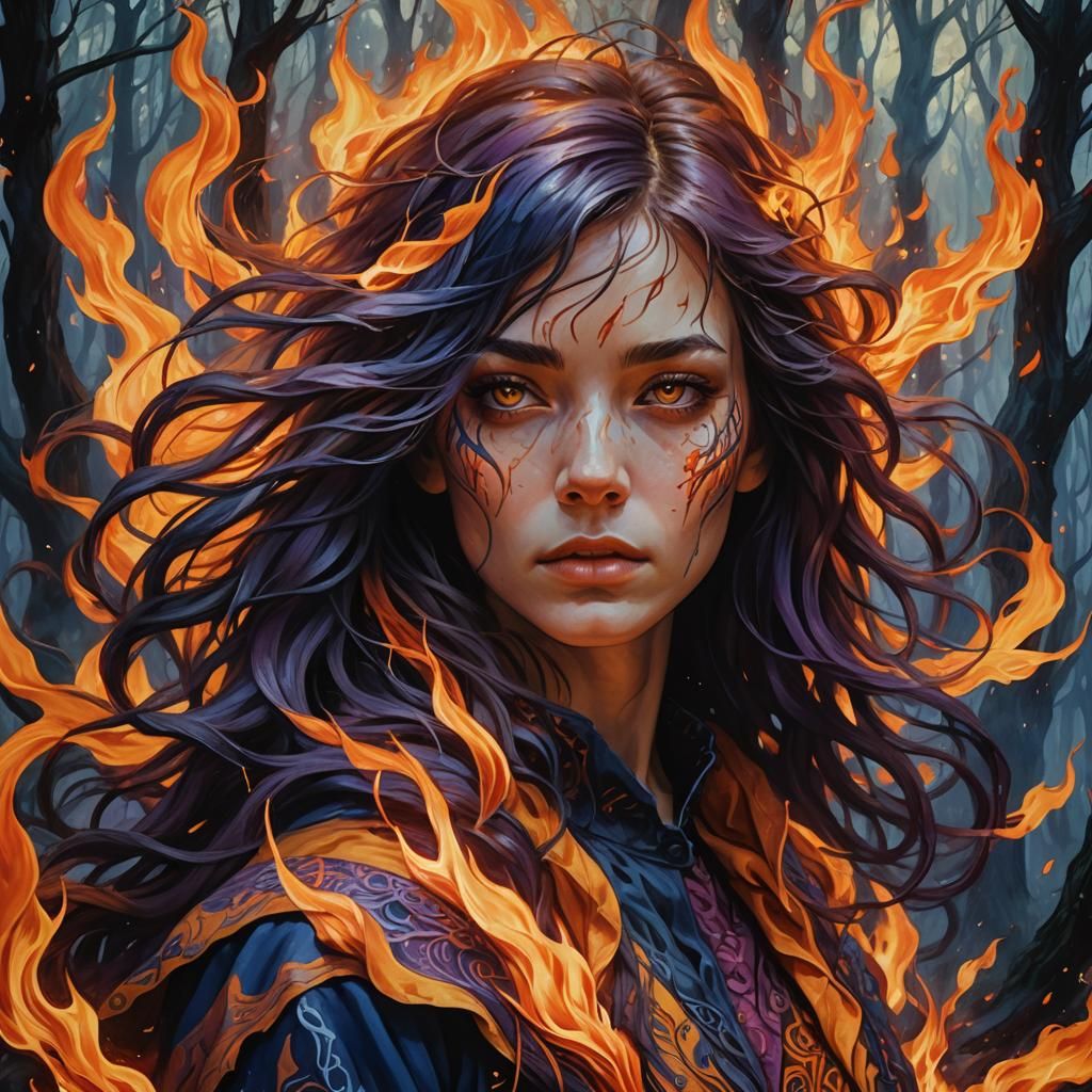 Fiery Portrait in a Mystical Forest