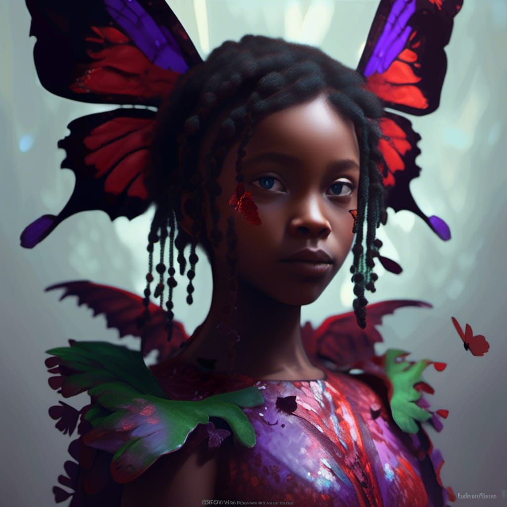 Elaborate Butterfly Dress Portrait in Digital Art Style