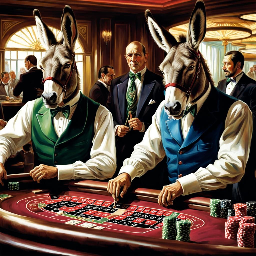 Donkey Brothers Gambling at Casino, Impressionist Style