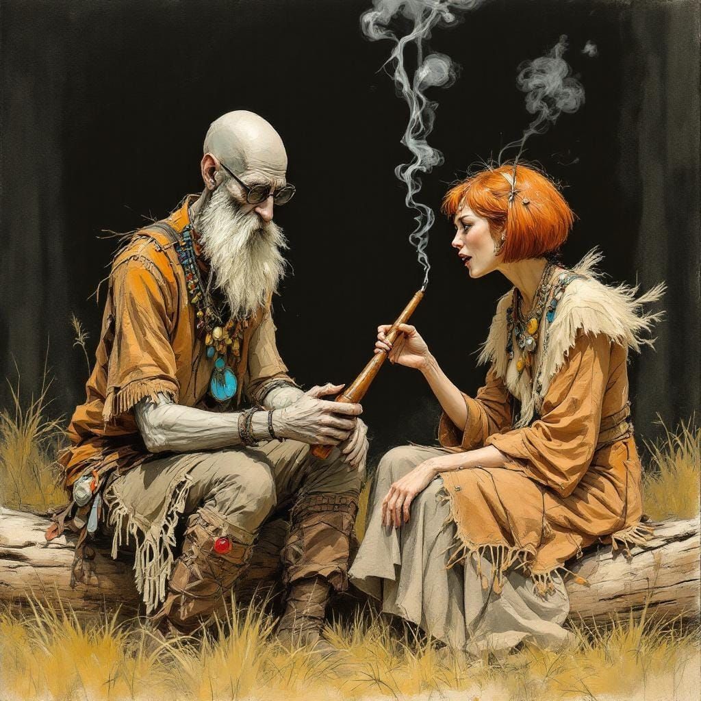 Native American Scene in Expressionist Style