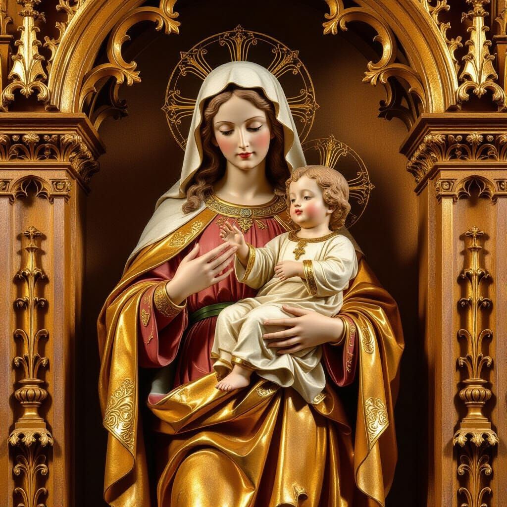 Madonna and Child Wood Carving in Baroque Style