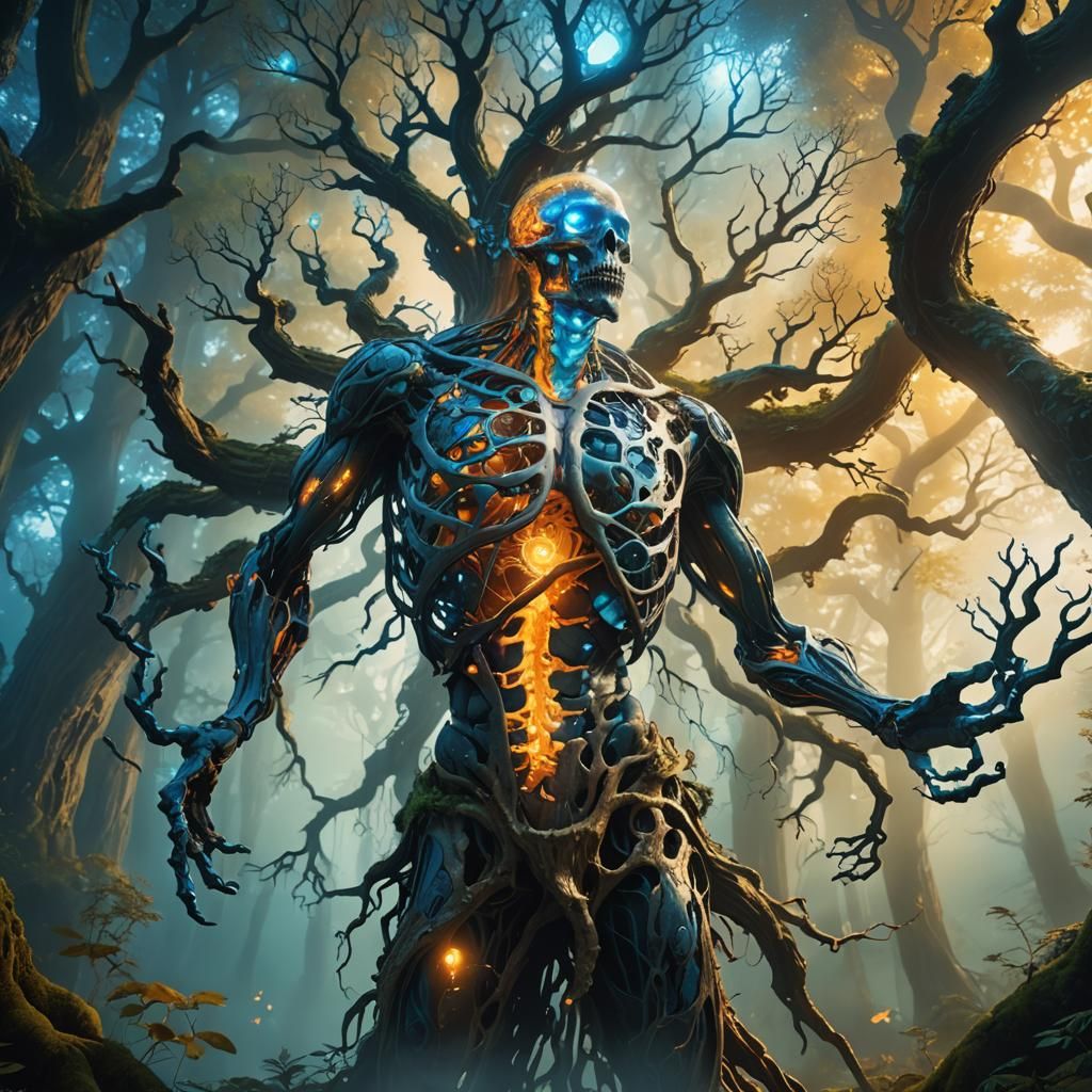 Floating Anatomical Structure in Mystical Forest