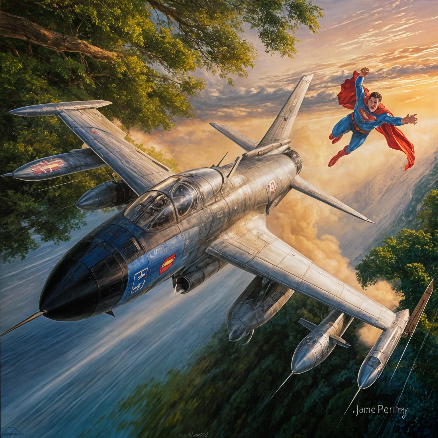 Jet Fighter in Epic Chase Through Sunset Sky