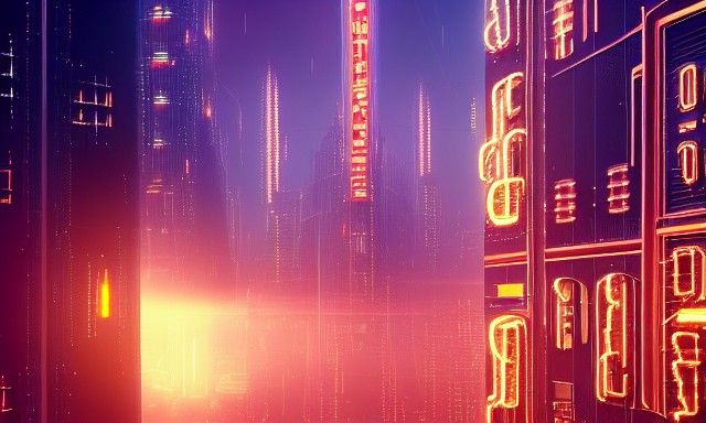 Golden Cyberpunk City Floating in Space
