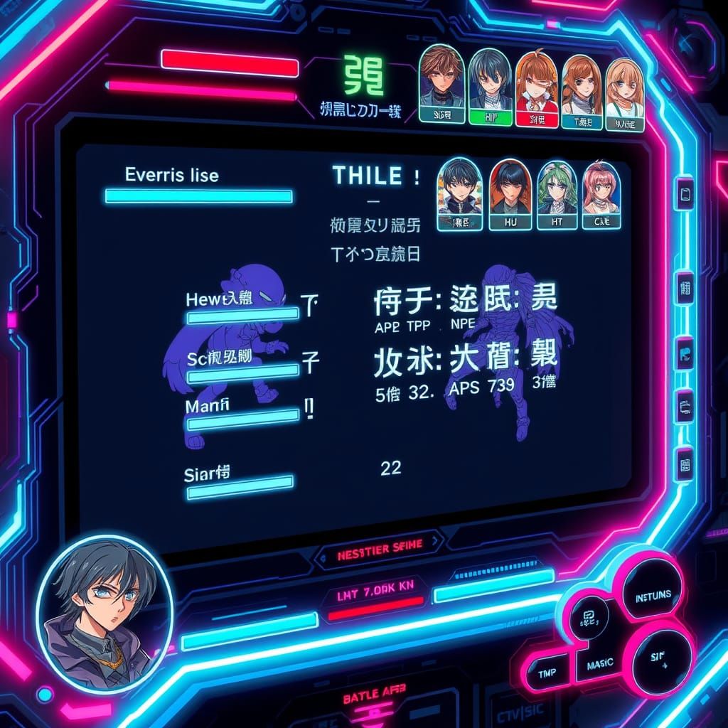 Futuristic Cyberpunk Battle Screen in Neon-Lit Glory
