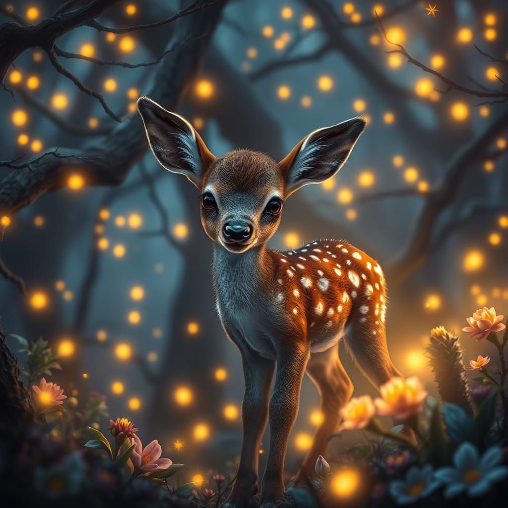 Mystical Fawn in Enchanted Twilight Realm