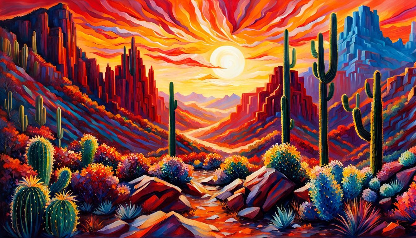 Epic Desert Canyon Sunrise Impressionist Painting
