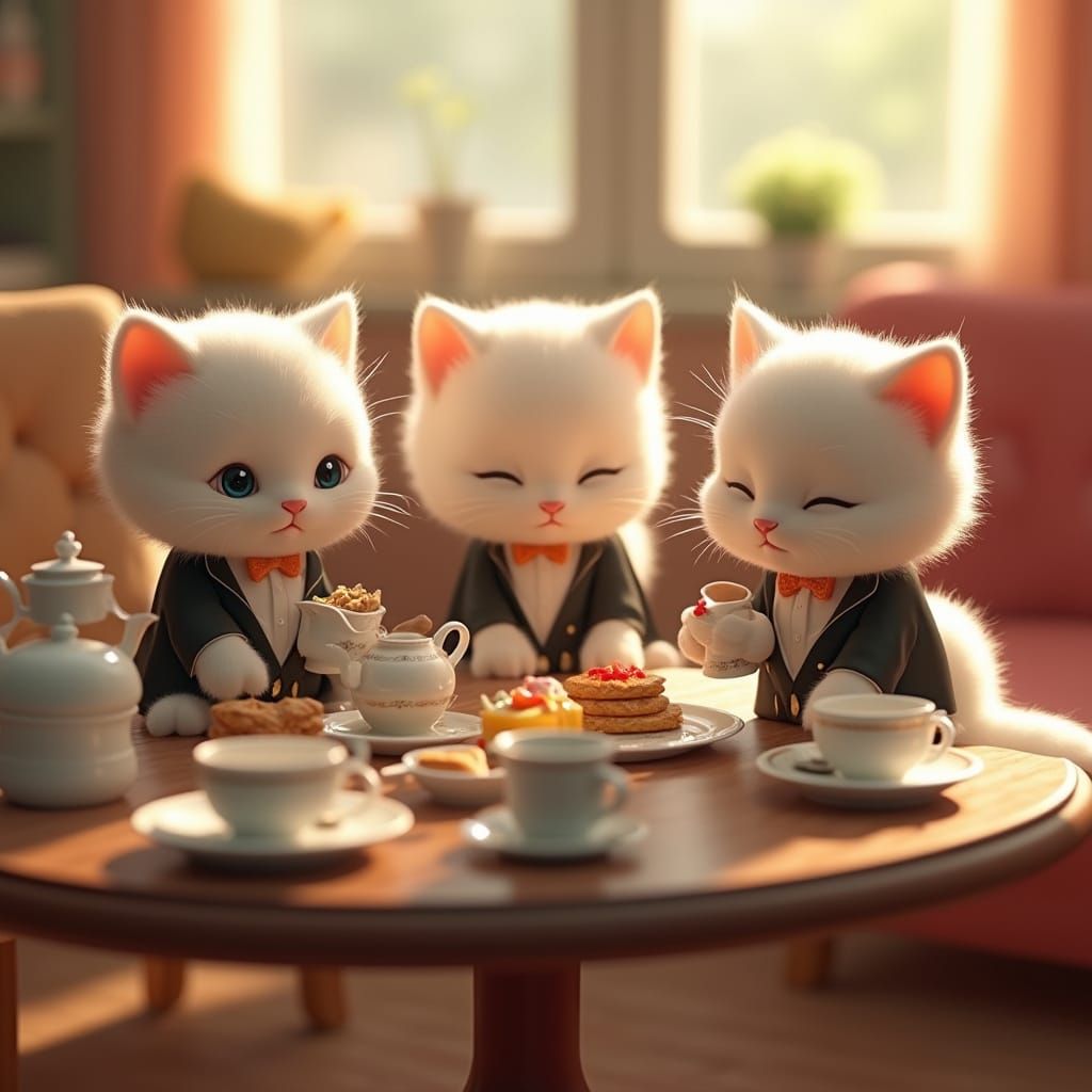 Kittens' Tea Party: Anime-Inspired 3D Art