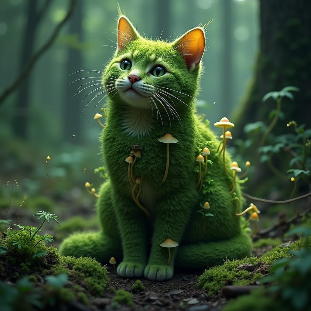 Mystical Feline Form Blends with Forest Essence
