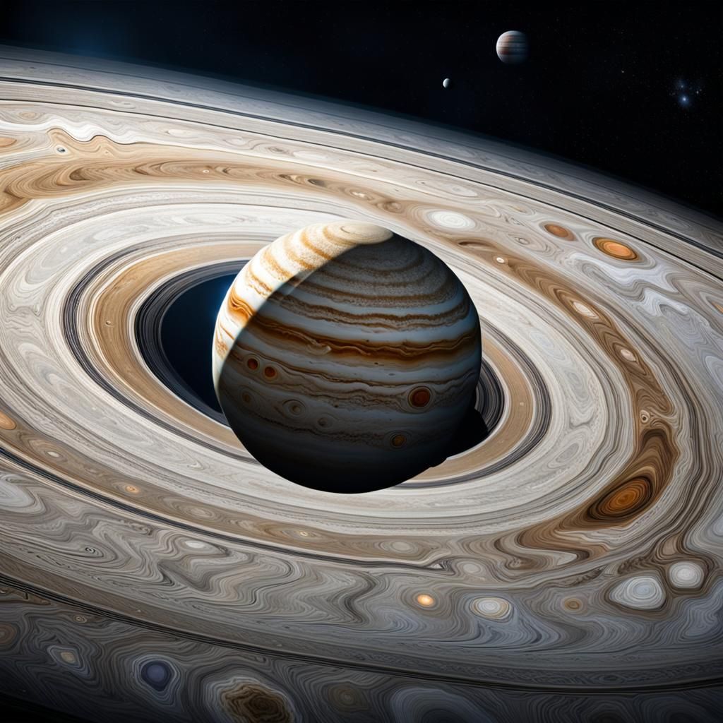 Spacecraft Flying Beside Rings of Jupiter