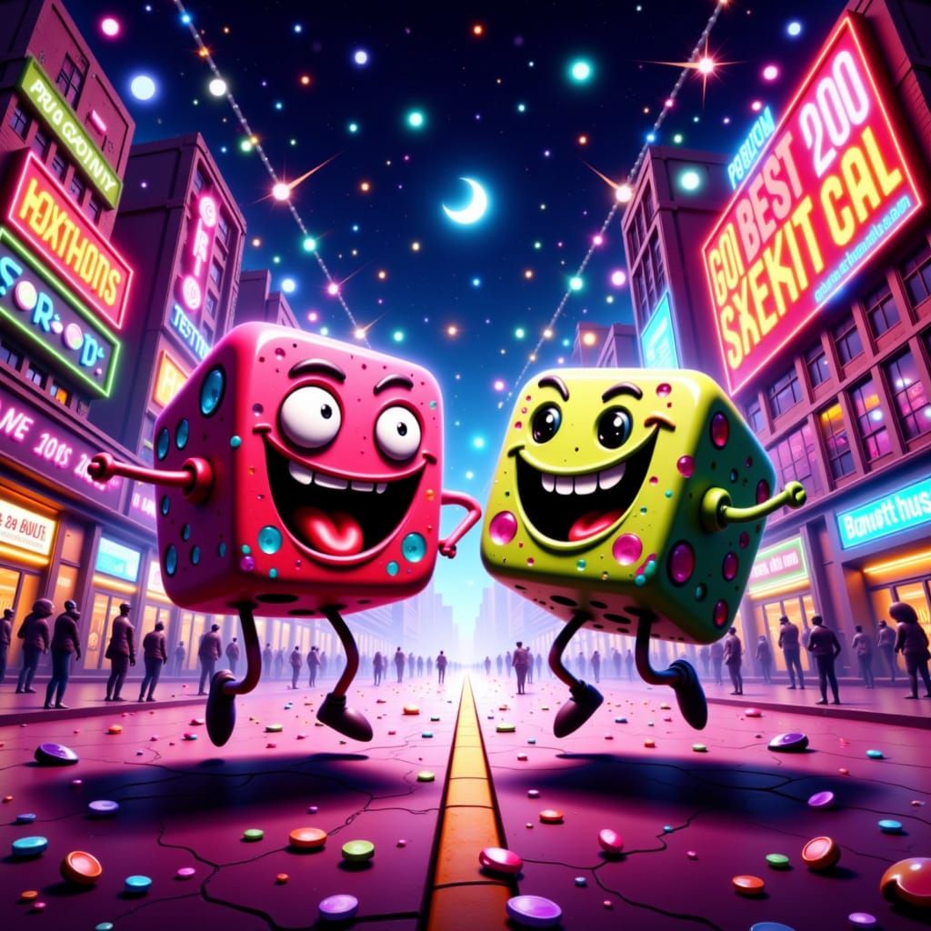 Joyful Dice Bounce on Neon Vegas Strip