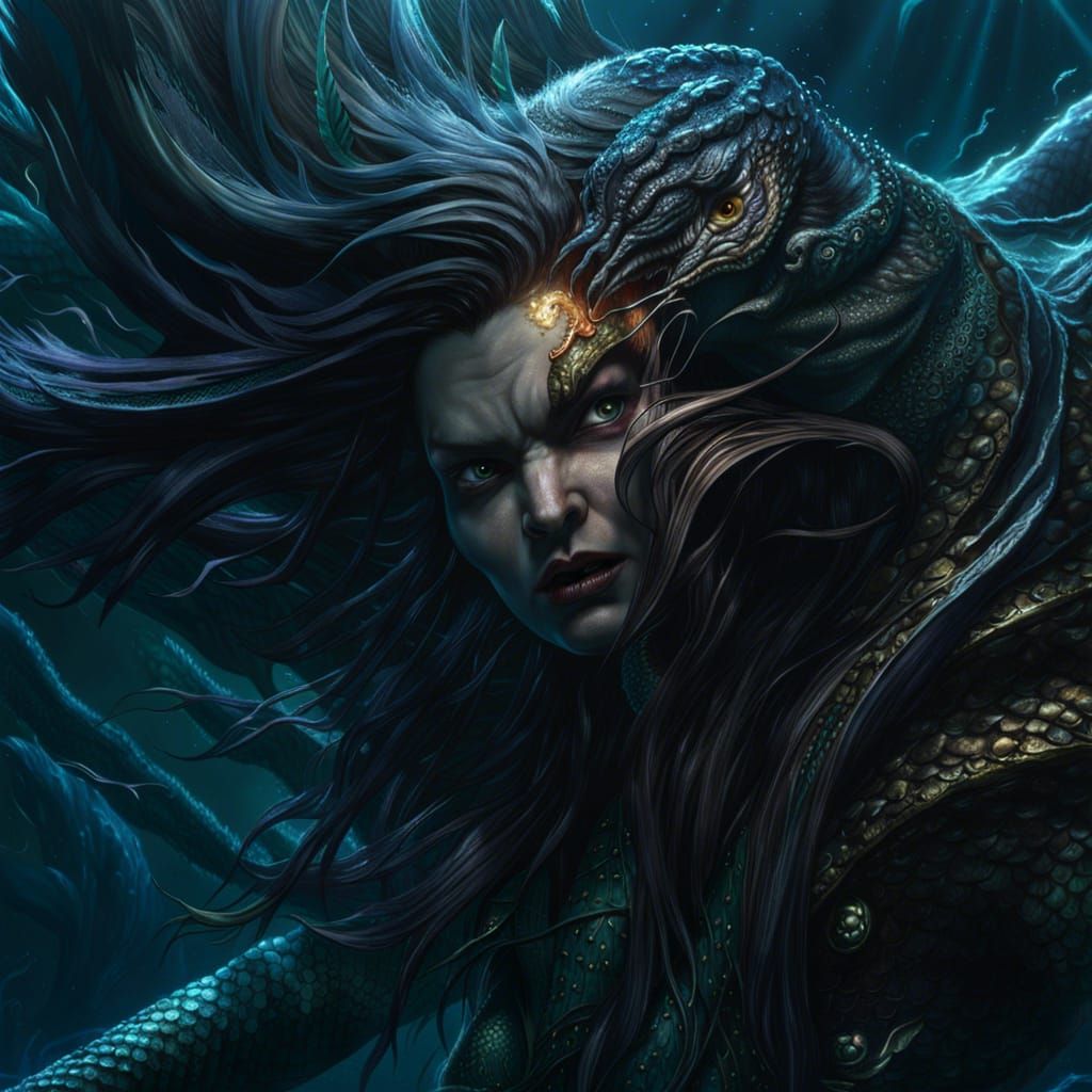 An evil mermaid is taking human-like form