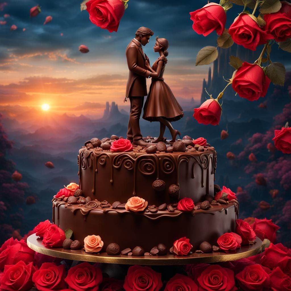 Chocolate Couple on Mystical Cake: Fantasy Matte Painting