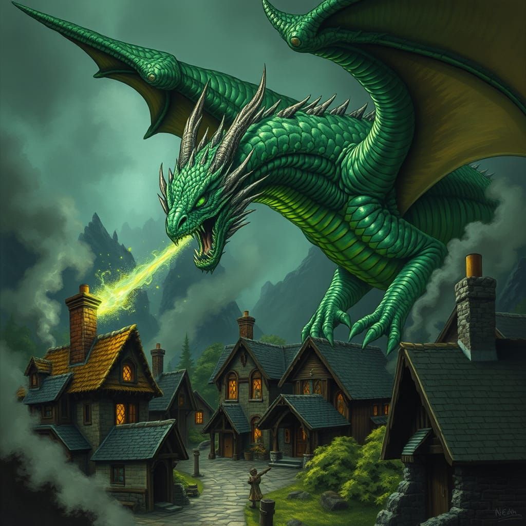 Green Dragon's Acid Breath in Dark Fantasy Style