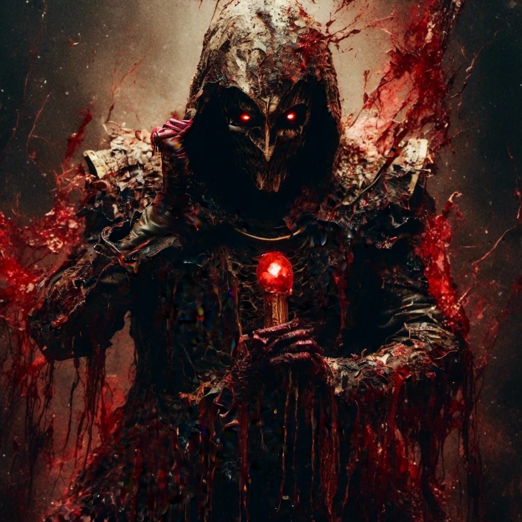 Macabre White Knight with Red Eyes and Halo